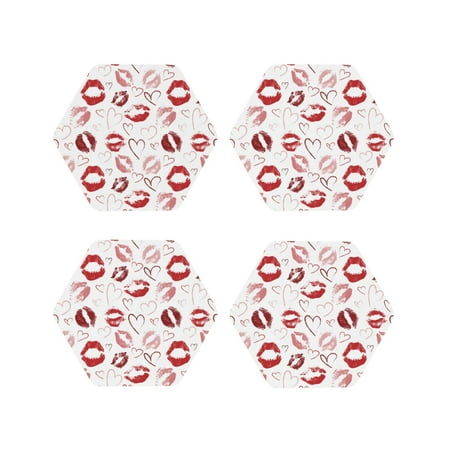 

Vsdgher Red Lips Leather Coasters for Drinks Durable Drink Coasters 4 Set for Tabletop Protection Luxurious Home Décor and Housewarming Gift-Hexagon