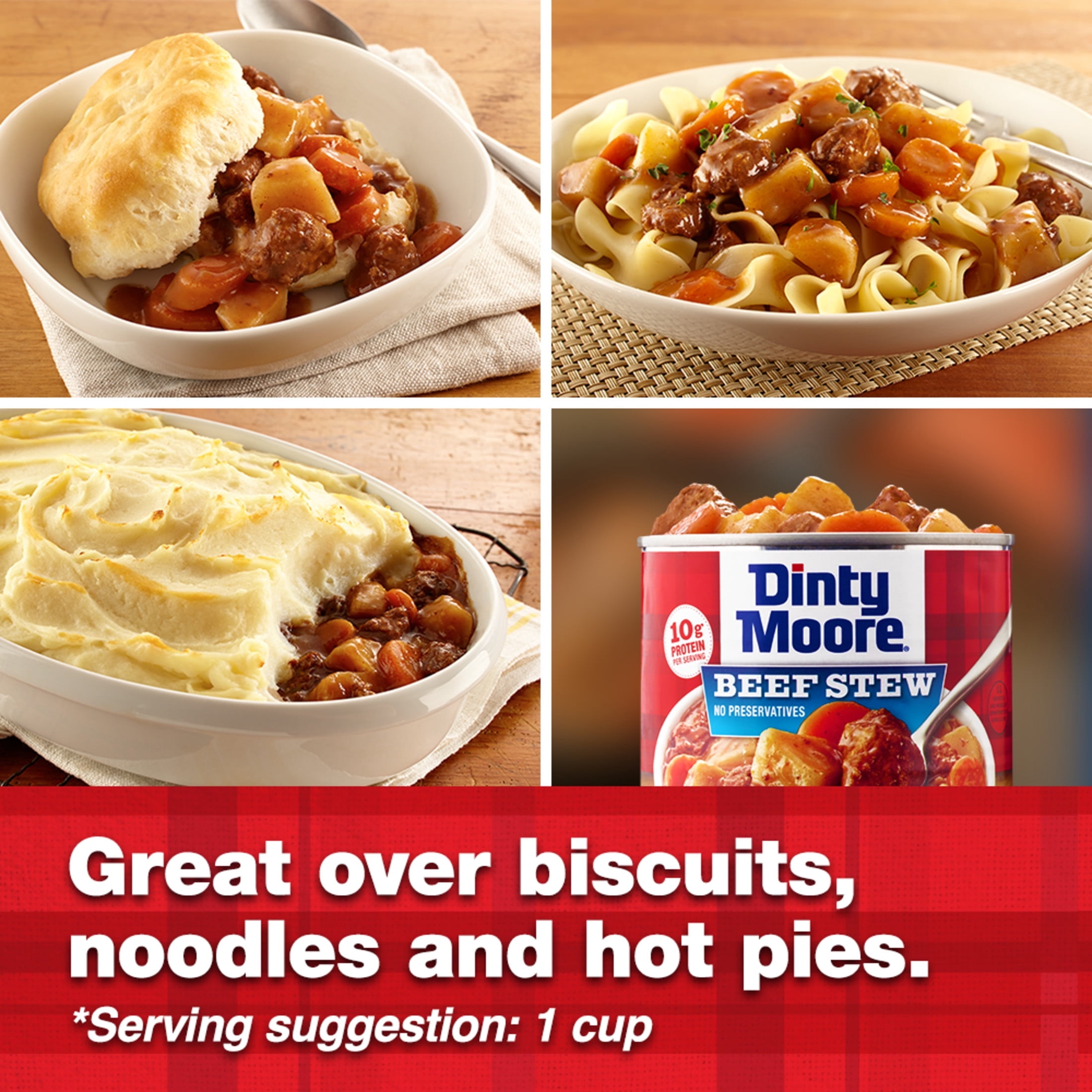 DINTY MOORE Best Beef Stew with Potatoes and Carrots, Shelf Stable, Packaged Meals, 15 oz Steel Can (4 Pack)