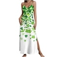 thumbnail image 2 of Women's St. Patrick's Day Maxi Dress Clover Leaf Printed Spaghetti Strap V Neck Backless Long Dress Side Split Shamrock Festive Party Apparel, 2 of 8
