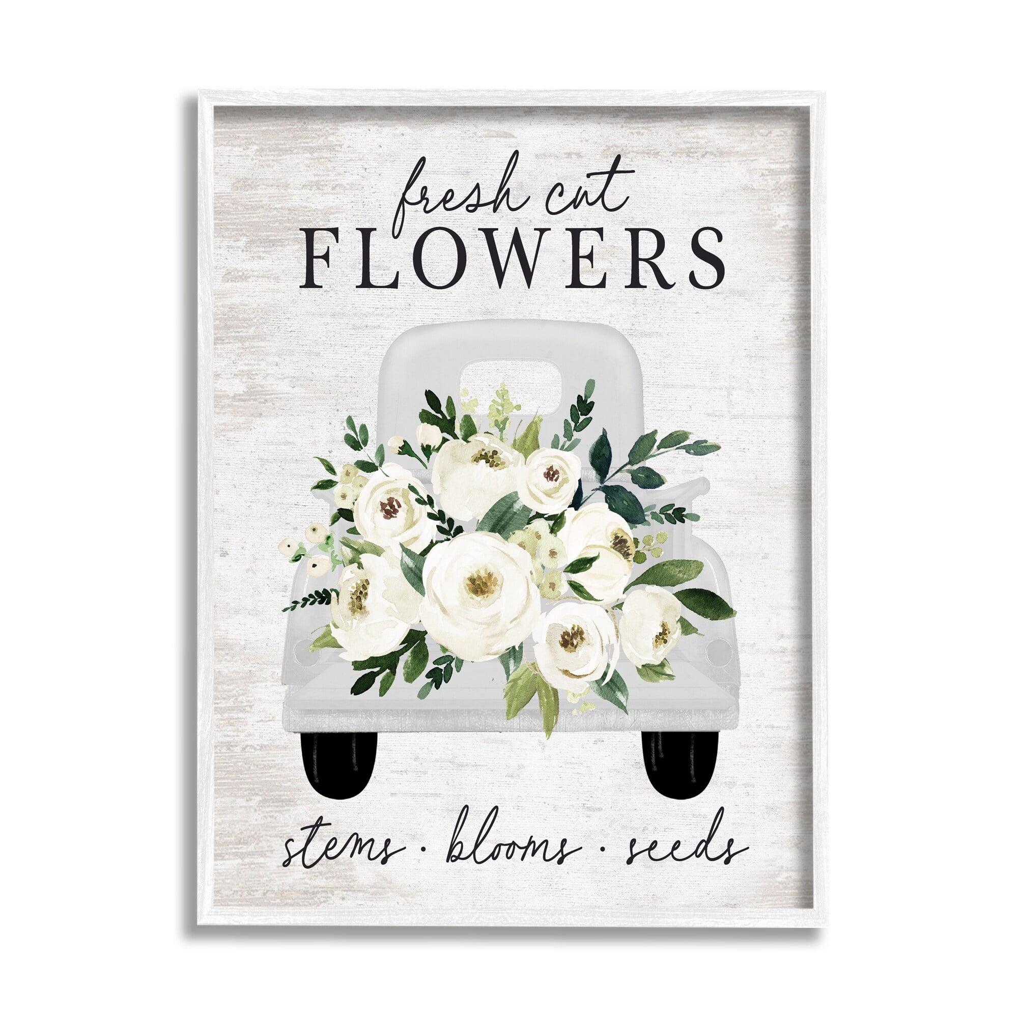 Stupell Industries Fresh Cut Flowers White Roses Carnations Truckload Graphic Art White Framed Art Print Wall Art, Design by Lettered and Lined