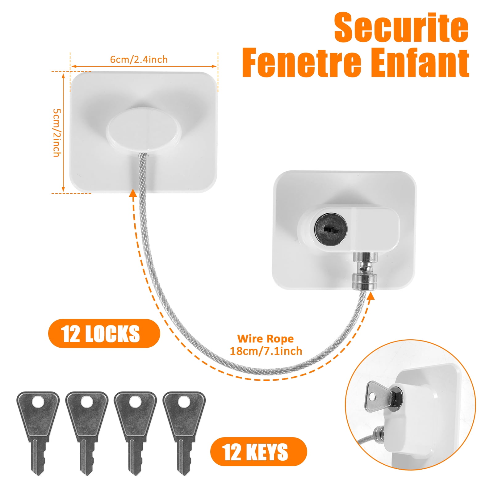 12Pcs Window Restrictor Sturdy Door Restrictor Lock Window Safety Lock Enduring Childproof Security Lock with Key Baby Window Lock Cable Stop Children Falling for Home Window Drawer