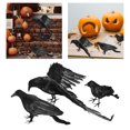 thumbnail image 1 of Estatua de pájaro de espuma de falso negro vivo, modelo de , accesorio de aterrador, adorno de árbol, espantapájaros de jardín, 3 piezas Macarena Estatua de cuervo, 1 of 8