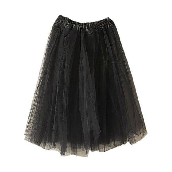 Penkiiy Women 80's Tutu Skirt Layered Tulle Petticoat Tutu Free Black