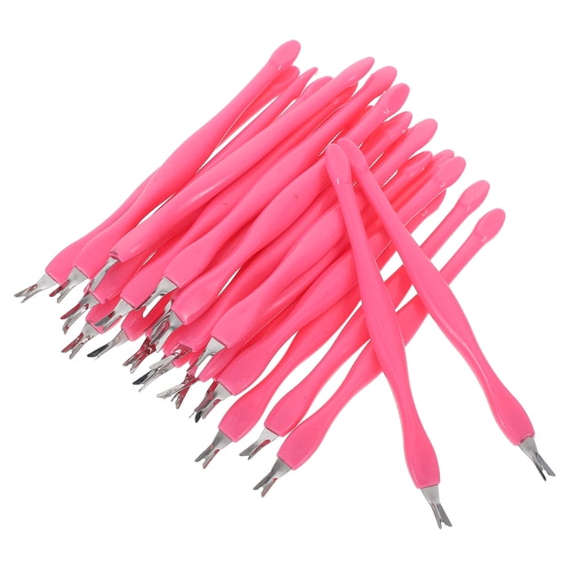 Homoyoyo 24Pcs Pink Stainless Steel Cuticle Removal Fork Nail Dead Skin Tool for Manicure Use