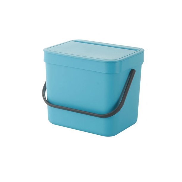 Cubo de basura orgánica 6l con tapa y asa para la cocina, plástico (PP) sin BPA, azul/antracita, 6l (23,5 x 20,0 x 20,8 cm)