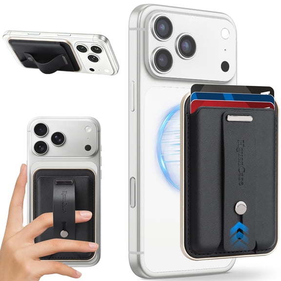Dteck Wallet with Grip Compatible with MagSafe, Stronger Magnetic Card Holder for iPhone 17/16/15/14/13/12 and Android Smarphones,Black