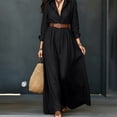 thumbnail image 5 of QUNYINEY Long Womens Dresses Long Sleeve Black Flowy Casual A Line Dress Button Down Commute Collared Casual Slim Fit Dresses, 5 of 9