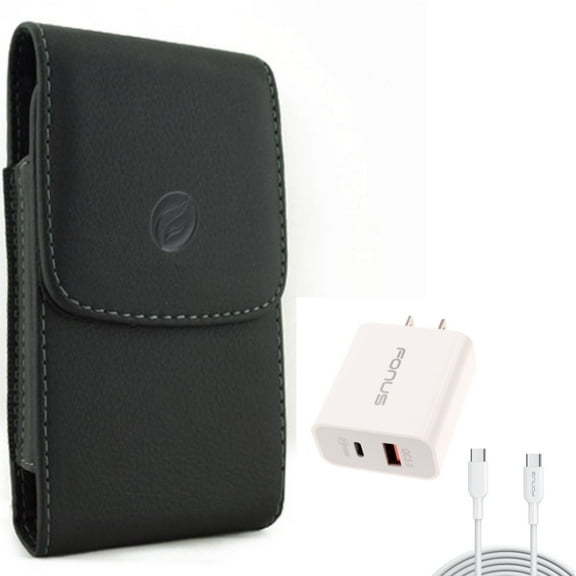 For Google Pixel 7 Pro/6/Pro - 36W PD Home Charger w Case Belt Clip, Fast Type-C 6ft Long Cable USB-C, Leather Holster Cover for Google Pixel 7 Pro/6/Pro Phones