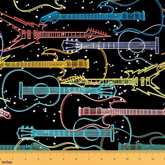 Castle Fairy Colorful Guitar Fabric by the Yard 1 Yard,Musical Instrument Home Decor Fabric by the Yard,Music Theme Room Decor Fabric by the Yard,Breathable Home Decor