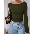 thumbnail image 6 of Women'S Long Sleeve Shirts Crop Going Out Tops Casual Boat Neck Bell Sleeve Ruched Green M, 6 of 9