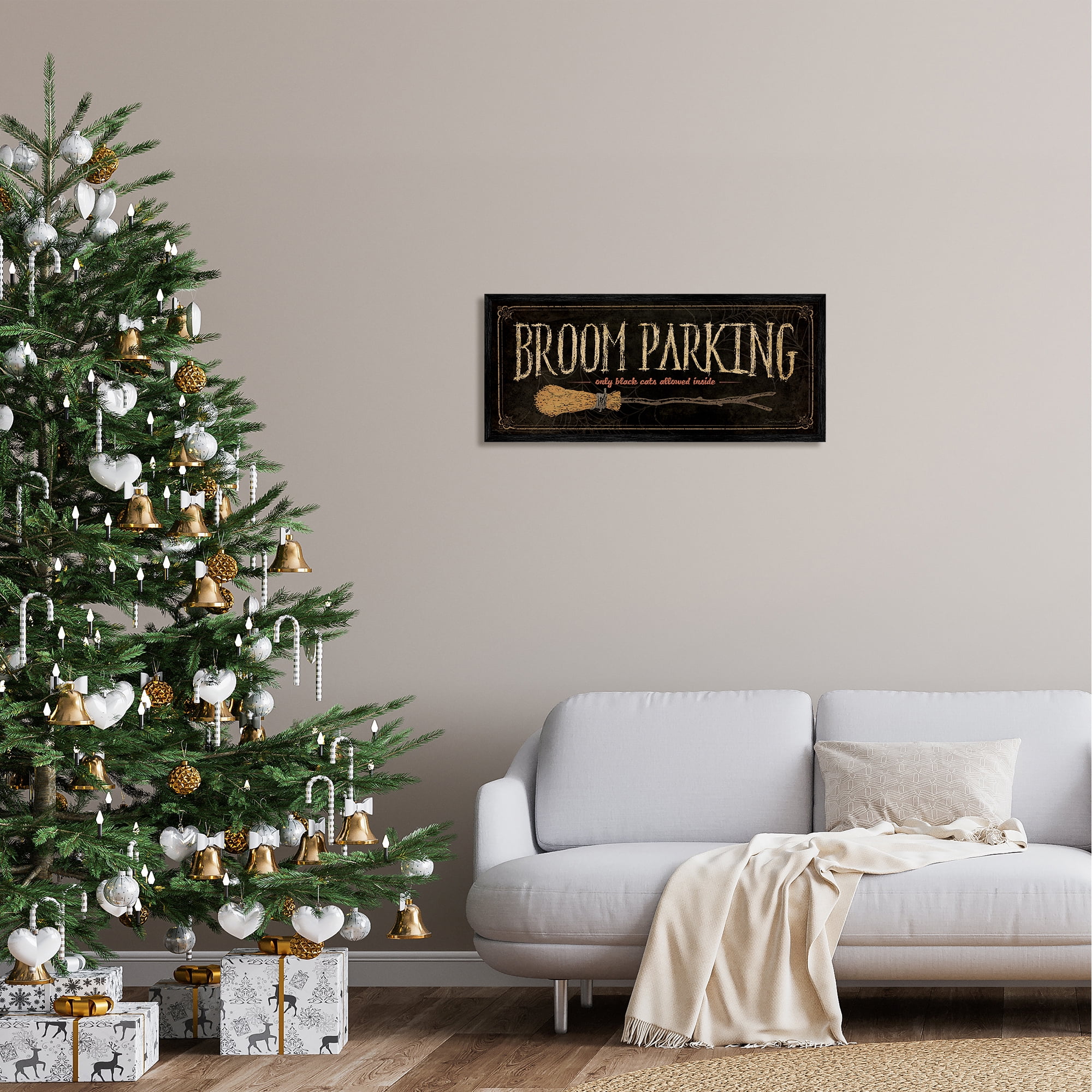 Stupell Industries Broom Parking Black Cats Allowed Holiday Painting Black Framed Art Print Wall Art