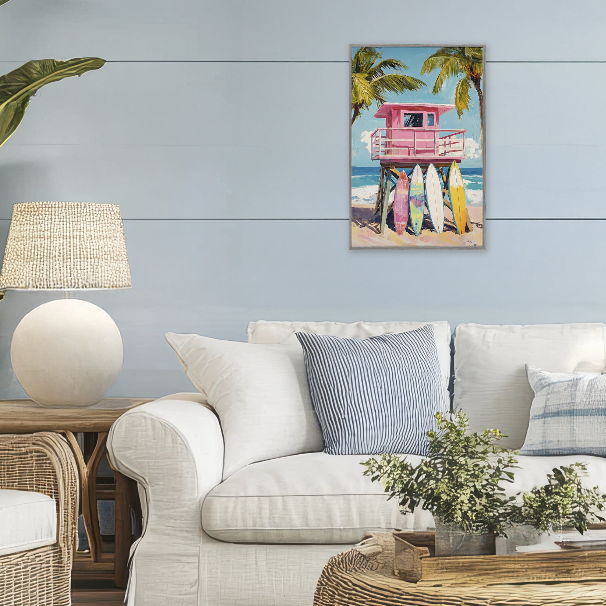 Stupell Industries High Pink Surf Shack Gray Framed Giclee Art, design by Petal Prints Design