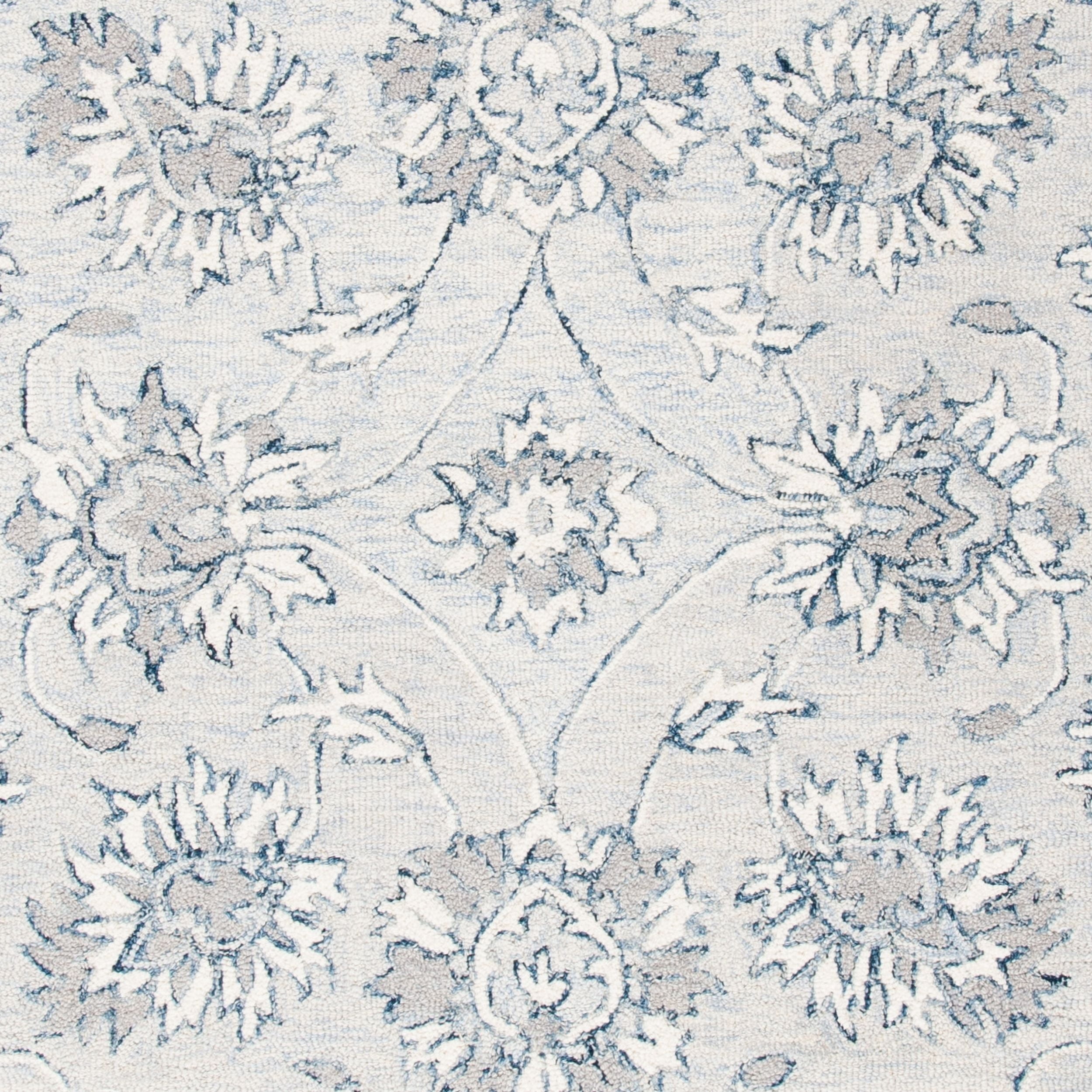 SAFAVIEH Micro-Loop Larry Floral Bordered Wool Area Rug, Light Blue/Ivory, 5' x 8'