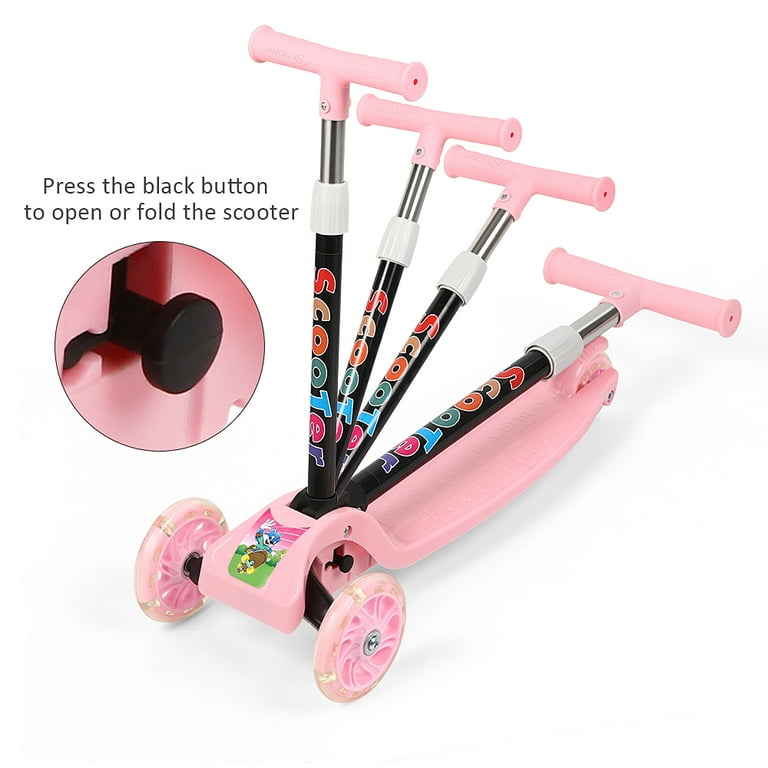 OUTON Kids Scooter with LED Light, 3 Wheel Adjustable Height