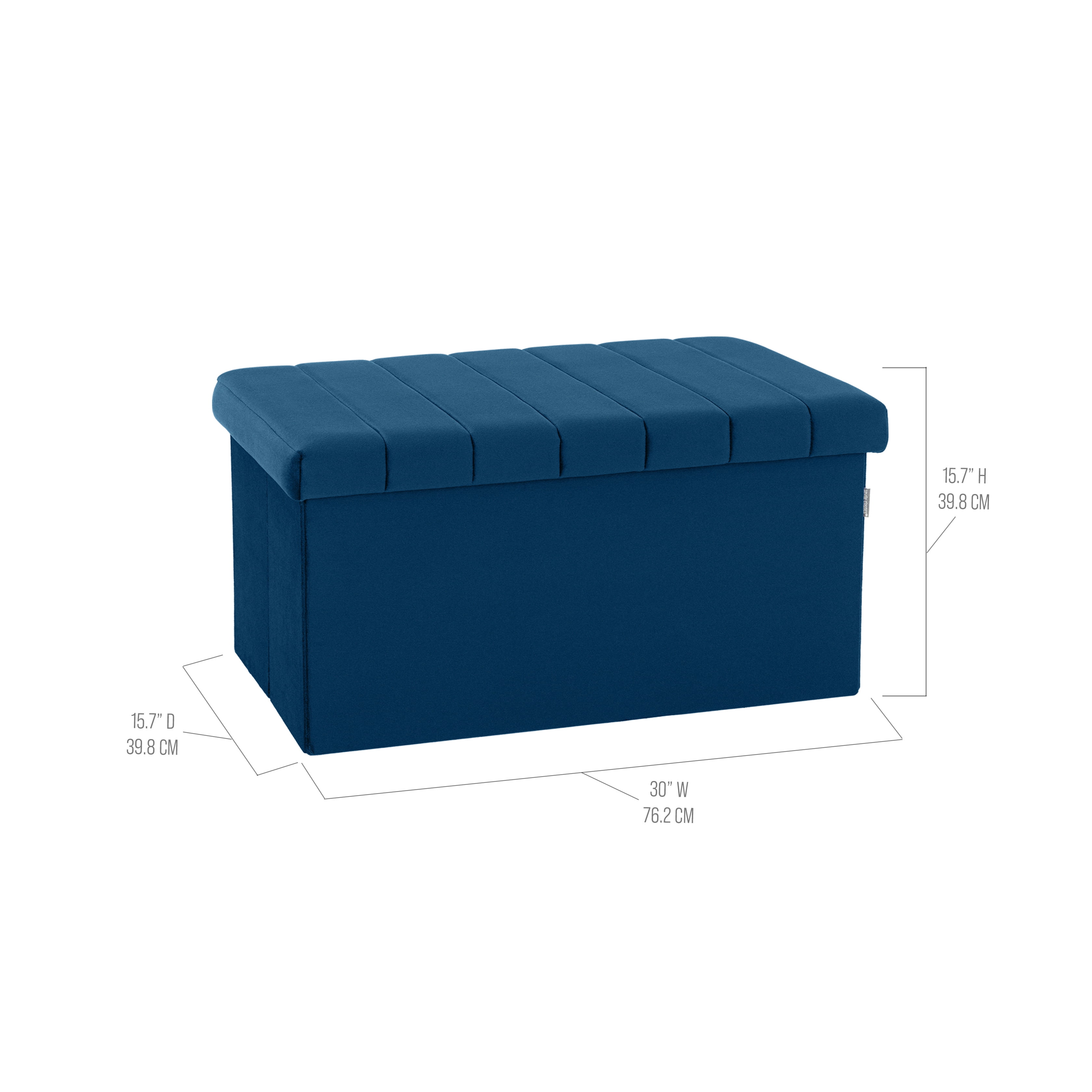 Seville Classics Cushioned Fabric Ottoman Hidden Storage Chest Footrest Chair for Bedroom, Dorm, Loft, Living Room, Entryway, Hallway, Blue Velvet, 30" Trunk