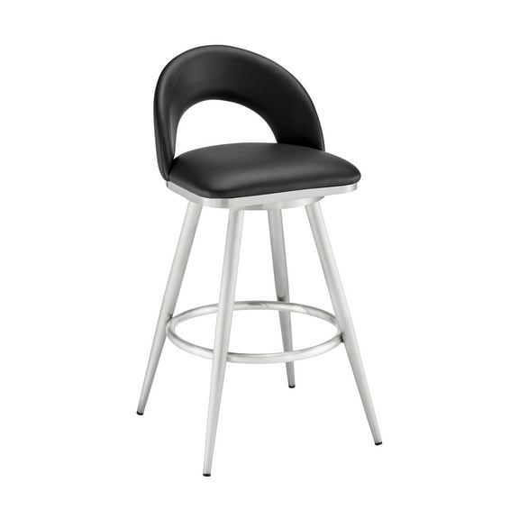 Armen Living Indoor Lottech Swivel Bar Stool in Brushed Stainless Steel with White Faux Leather