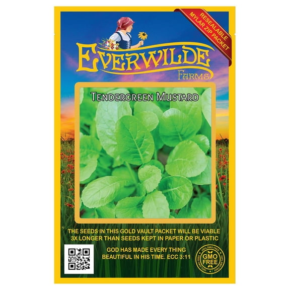 Everwilde Farms - 2000 Tendergreen Mustard Seeds - Gold Vault Jumbo Bulk Seed Packet