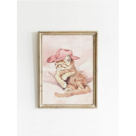 Pink Western Kitten, Soft Pink Wall Art, Cute Southern Decor, Napping Cat Print, Vintage Cowgirl Aesthetic, Pastel Kitty - #0012Av Wall Art, Modern Wall Decor, 8x12 UNFRAMED