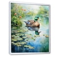 thumbnail image 2 of Designart "Reflections Duck Pond Serenity IV" Animals Framed Wall Art - Traditional Green Duck Entryway Framed Wall Art Print, 2 of 6