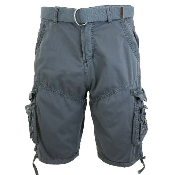 Mens Cargo Shorts Belted Cotton Twill Flat Front Washed Utility Pockets