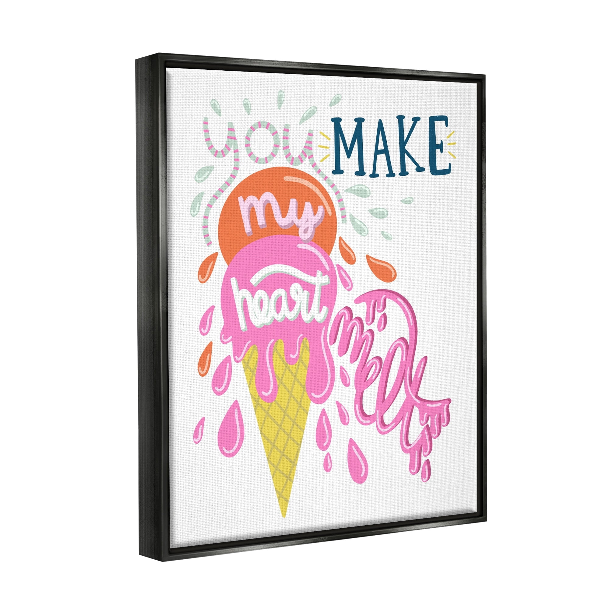 Stupell Industries Make My Heart Melt Summer Ice Cream Treat Graphic Art Jet Black Floating Framed Canvas Print Wall Art, Design by Dominika Godette