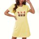 thumbnail image 1 of Camisón corto de talla grande para mujer, camisón de manga corta con estampado de pecho a la moda, camisón para mujer, 1 of 2