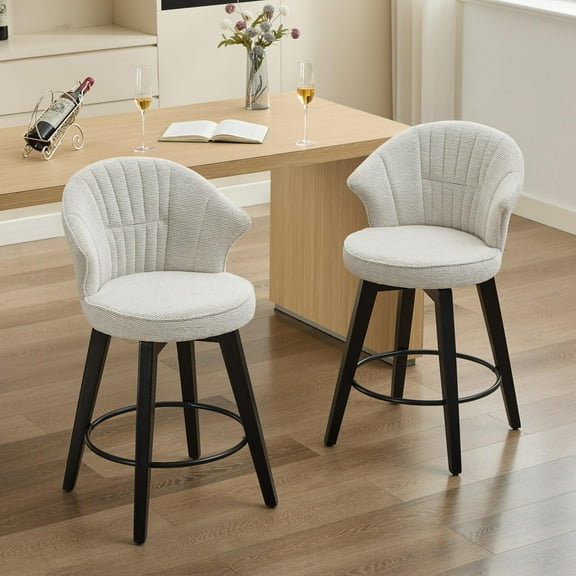 Bar Stools Set of 2, Counter Height Bar Swivel Chairs with Backs, Wood Legs and Footrest, Chenille Cushion, Height Adjustable, for Kitchens, Bars, Restaurants, Cafes