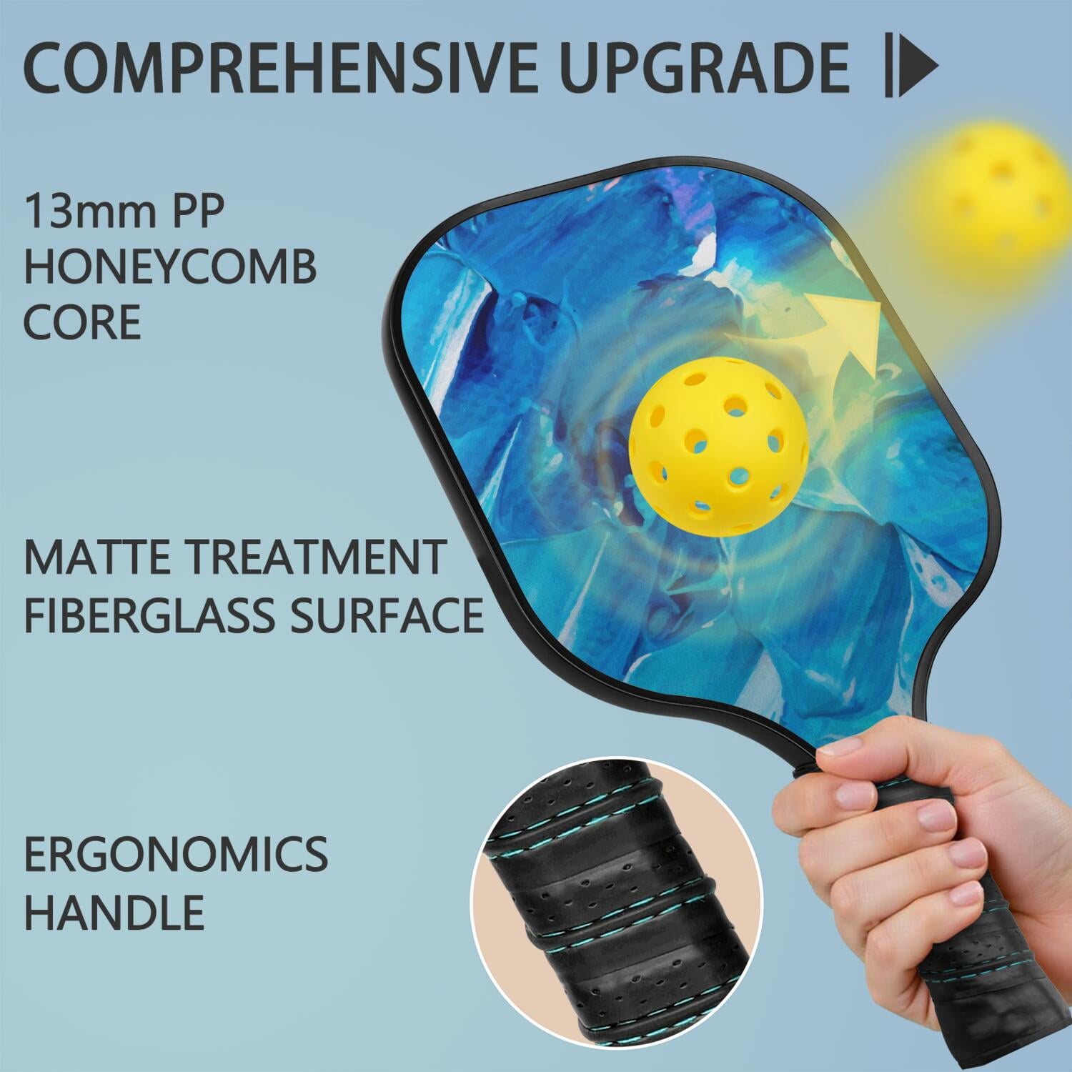 Pickleball Paddles Set Of 2, Fiberglass Surface, Ice Crystal Print, 4 Balls & Bag