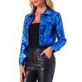 thumbnail image 4 of CHAQUETA METÁLICA BRILLANTE DE CICLISTA CON BOTONES Holográfica para Mujeres INSPIRE CHIC Talla M Azul, 4 of 6