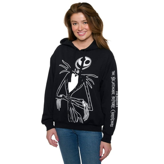 Womens Disney Jack Skellington Hoodie Pullover Nightmare Before Christmas Black