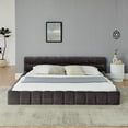 thumbnail image 3 of Hassch Chenille Fabric Grounded Platform Bed, King Size Upholstered Floor Bed with Solid Frame and Slats Support, Dark Gray, 3 of 10