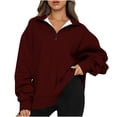 thumbnail image 2 of Womens Quarter Zip Sweatshirts Long Sleeve Slouchy Pullover 2023 Fall Clothes Casual Athletic Tops,Women's Casual Sweatshirts 1/4 Zipper Long Oversized, 2 of 7