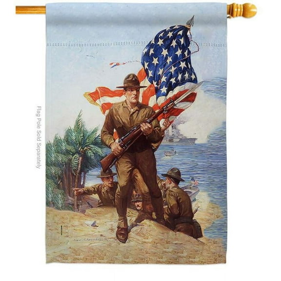 US Brotherhood  28 x 40 in. Marines Charge House Flag with Armed Forces Navy Double-Sided Decorative Vertical Flags Decoration Banner Garden Yard Gift