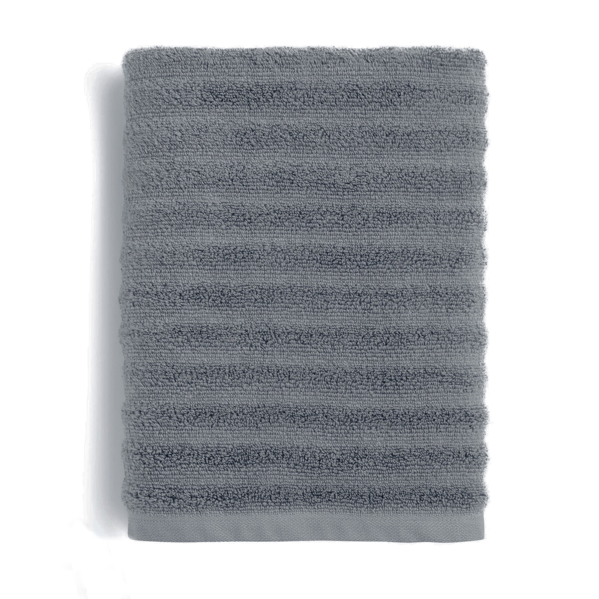(2 pack) Mainstays Performance Textured Bath Towel, 54 in x 30 in, 87% Cotton/13% Recycled Polyester, Quick Dry, Fade Resistant, Grey