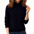 thumbnail image 5 of Women's Mock Neck Solid Color Sweater, Fleece Lined Winter Pullover, Warm Knitted Top, Thick Casual Autumn Winter Sweater, Loose Fit Turtleneck Black L, 5 of 5
