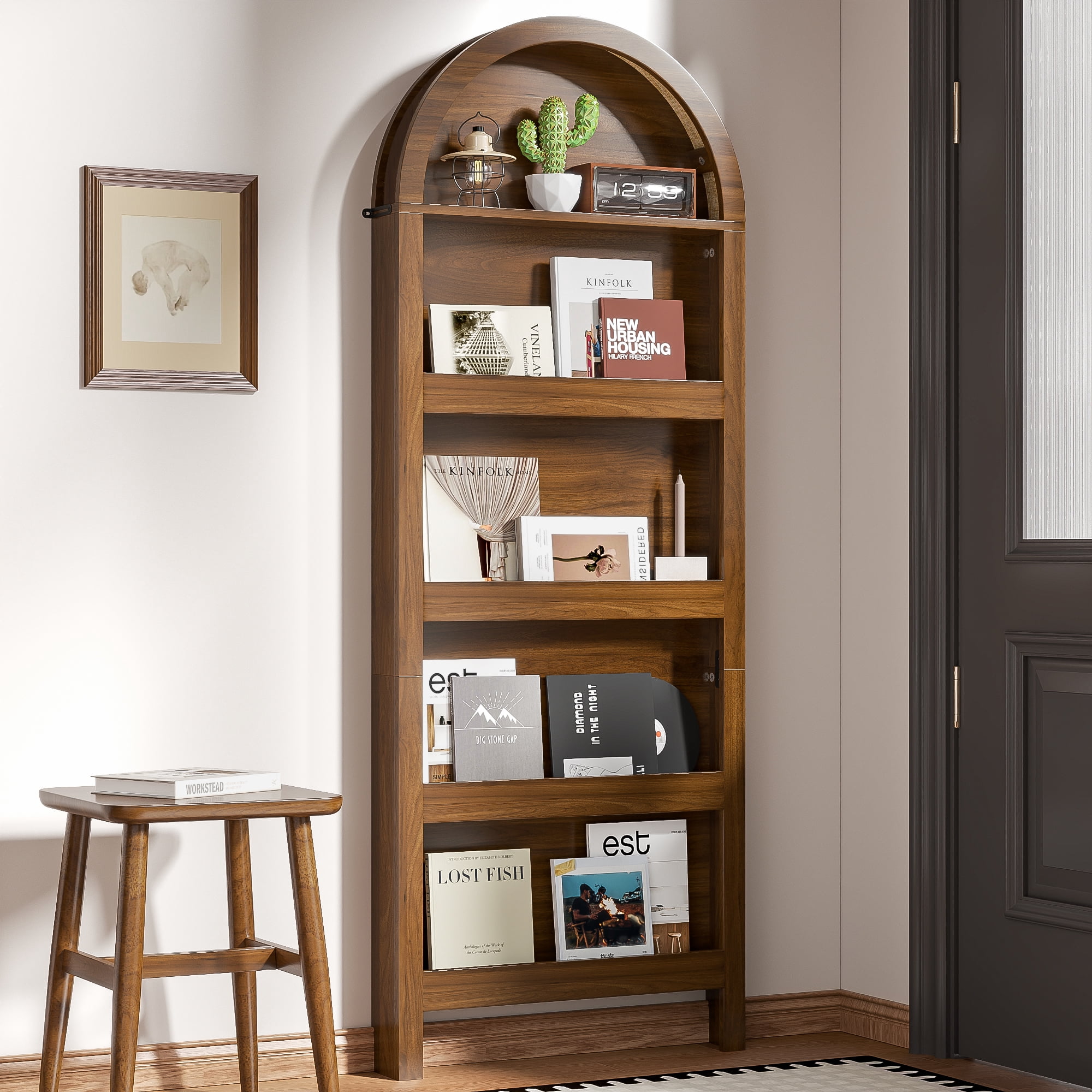 Arched Behind The Door Storage Narrow 5- Tier Open Display Bookshelf Wall Mount Display Rack for Living Room Bedroom