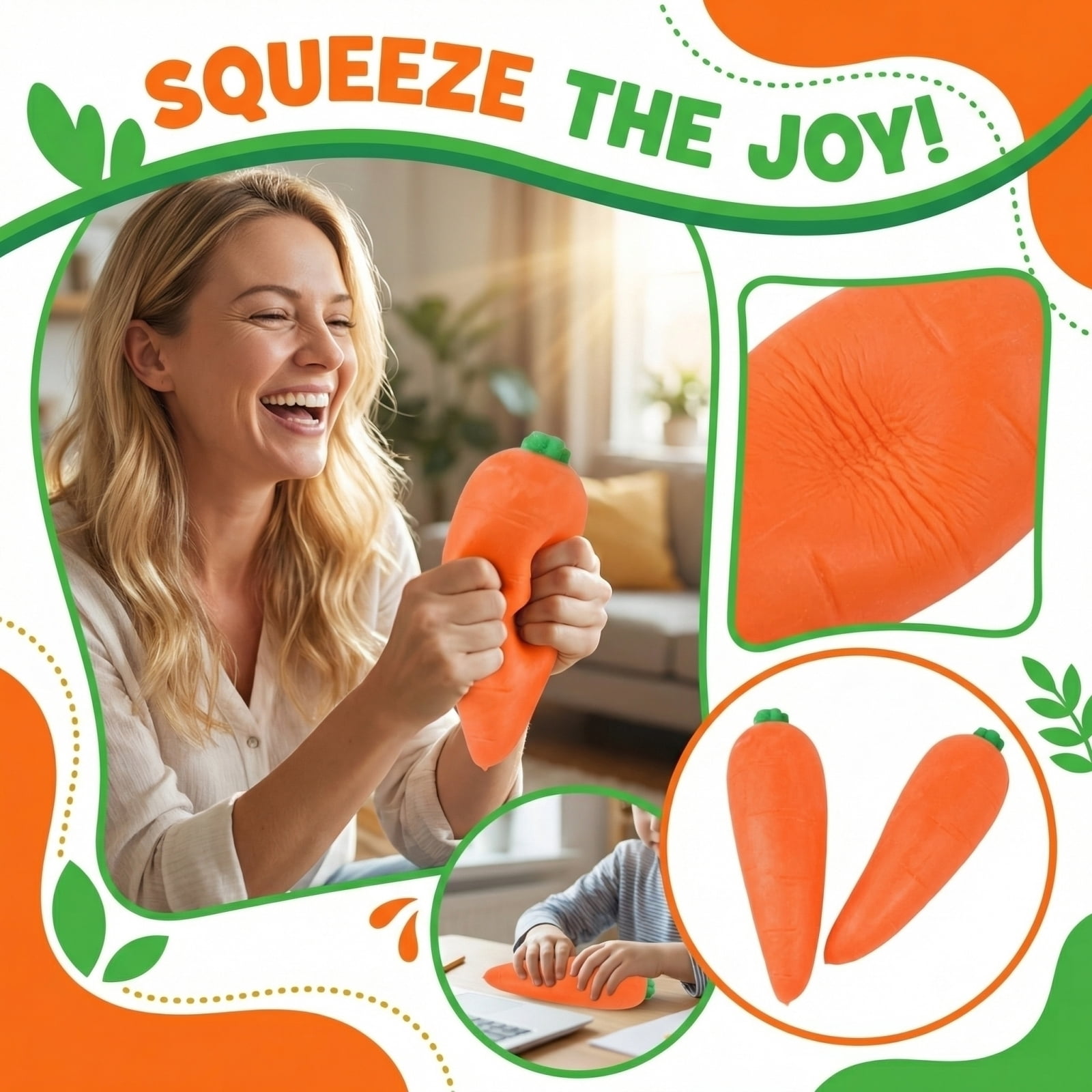 Squeeze Carrot - 5.5 Inch Ultra-Soft Slow Rising Jumbo Squishy Carrot, Stress Relief Toy for Adults, Focus & Relaxation