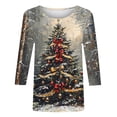 thumbnail image 5 of Mifsaly Plus Size Womens Christmas Shirts Xmas Tree 3/4 Sleeve Funny T-Shirts Tunic V-Neck Loose Fit Tops Pullover Festival Party Blouse, 5 of 5