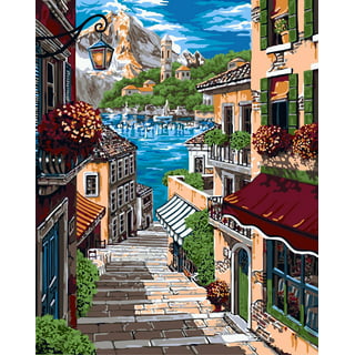 CHENISTORY Paint By Numbers Set Oil Painting For Adults DIY Kits Canvas  Frame Street Picture Drawing Coloring By Numbers Decor