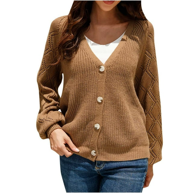 Tops de Mujer Camisas de Manga Larga Otoño Casual Moda Cuello en V Blusa de Cárdigan Sólida Odeerbi ODB149305