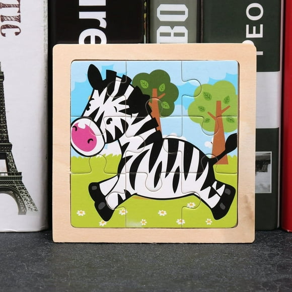 8-piece children's cartoon traffic animal puzzle early education plywood wooden toy (zebra)