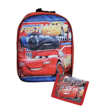 Disney Cars Mini 12" Backpack & Lightning McQueen Bi-Fold Wallet 2-Piece Set