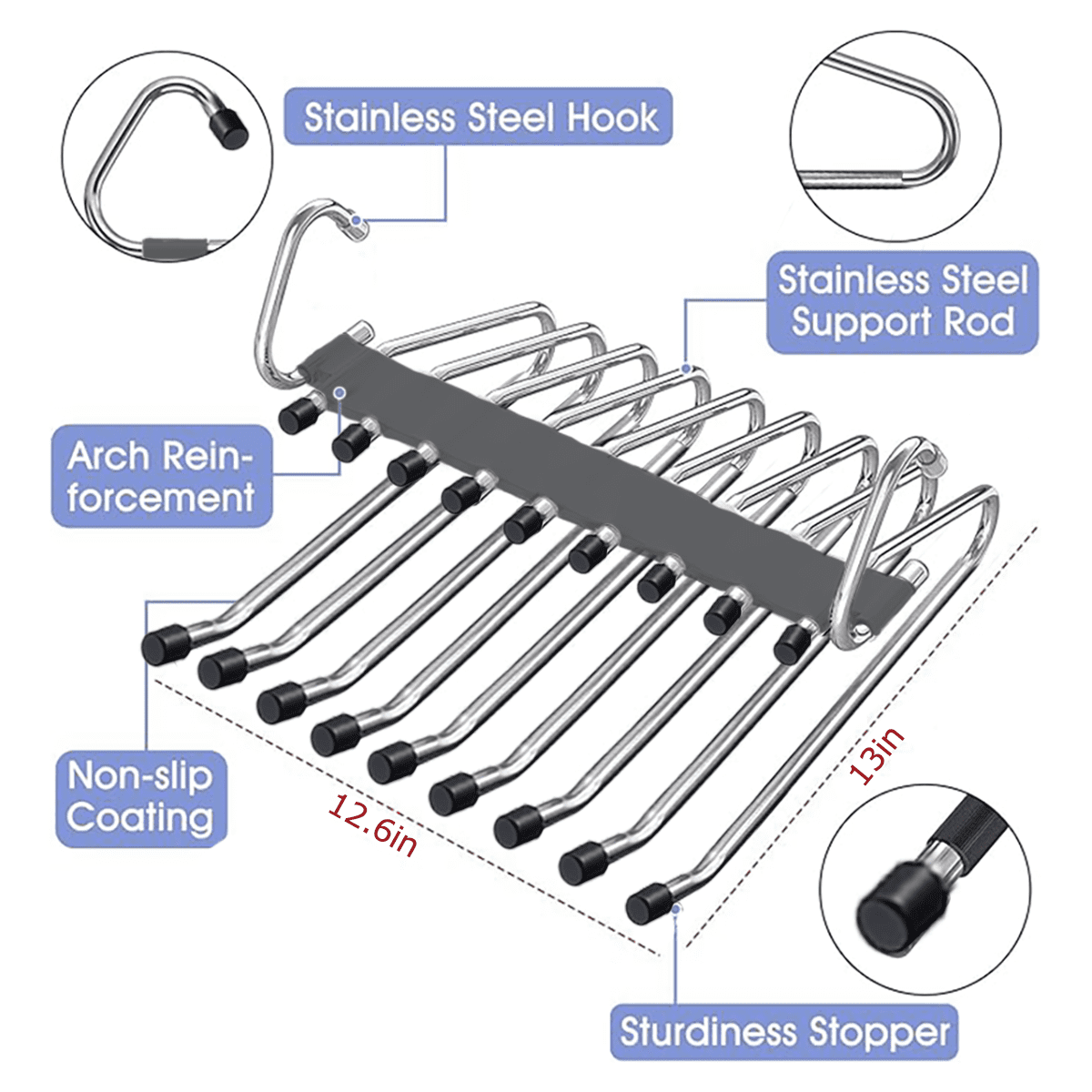 3 Pack Pants Space Saving Hangers ,Space Saving 2 Pack 6 Tier and 1 Pack 9 Tier Pant Hangers, Anti-Slip, Stainless Steel,  Black