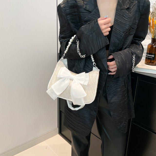 Bolso Bolso Paja para Mujeres Bolso Axila Con Bolsas Hombro Casuales Perlas (blanco)