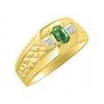 thumbnail image 5 of RYLOS Men's Rings Yellow Gold Plated Silver Classic Nugget 6X4MM Oval Gemstone & Diamond Ring Emerald May Birthstone Ring Size 8, 5 of 6