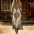 thumbnail image 2 of XIAOCHA Tribal Boho Print V Neck Maxi Dress for Women Long Sleeve Relaxed Fit Beach Summer Dress, 2 of 4