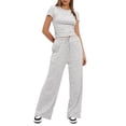 thumbnail image 7 of FchengtaiS Women's 2 Piece Outfits Lounge Sets Short Sleeve Ruched Tops and Wide Leg Pants Tracksuit Sets with Pockets, 7 of 7