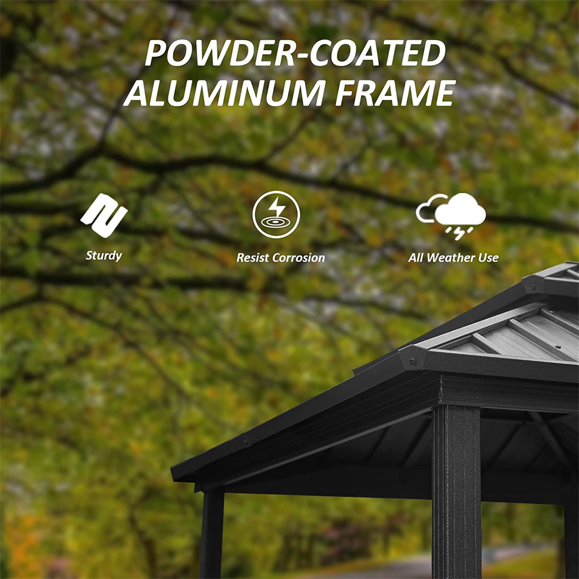 Mondawe Grill Gazebo 8' × 6', Aluminum BBQ Gazebo Outdoor Metal Frame with Shelves Serving Tables, Permanent Double Roof Hard top Gazebos for Patio Lawn Deck Backyard and Garden (Black）