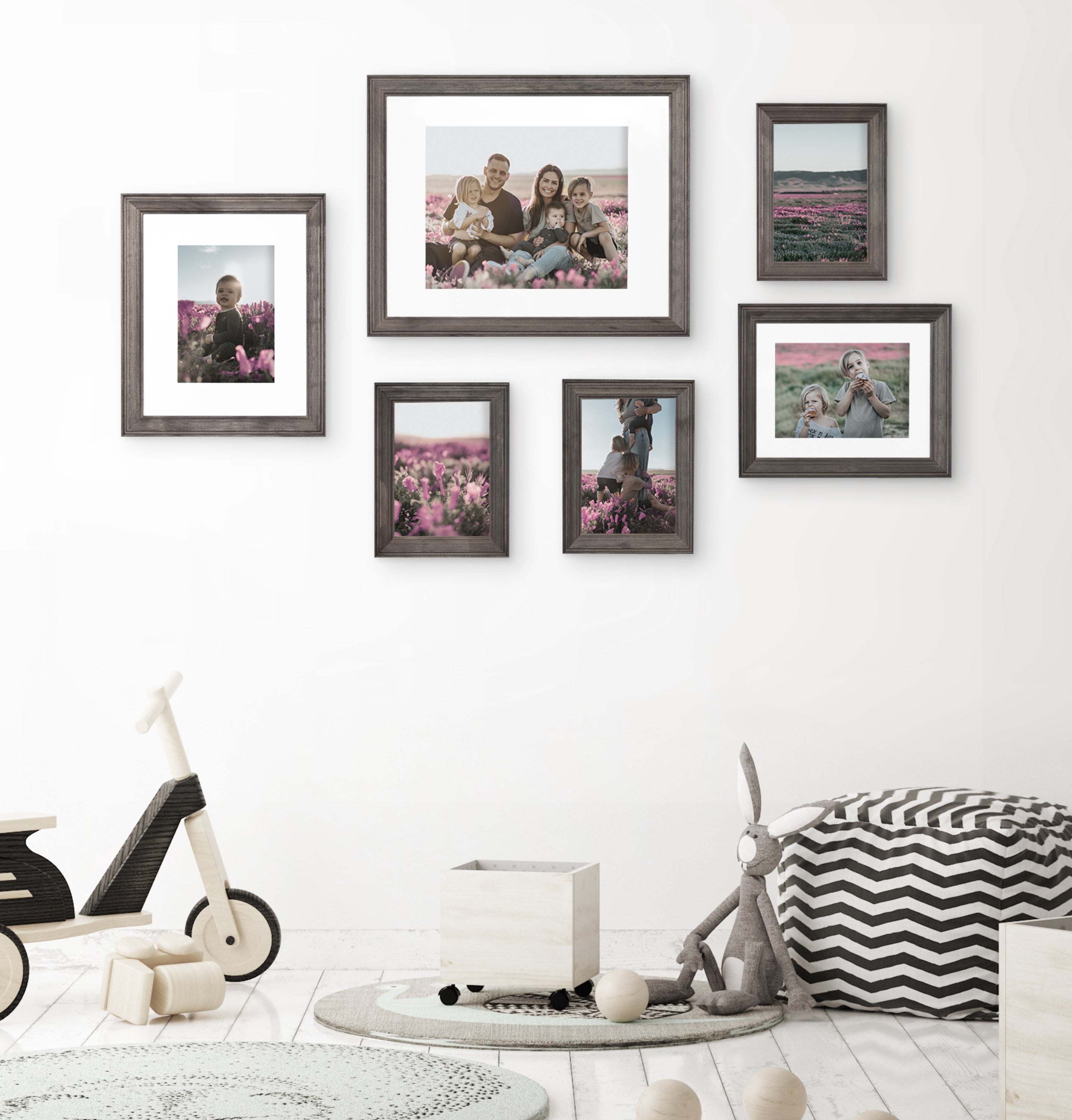Kate and Laurel Bordeaux Gallery Frame Wall Set of 6, Charcoal Gray