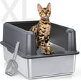thumbnail image 2 of Enclosed Stainless Steel Cat Litter Box with Lid, XL Extra Large Litter Box for Big Cats, Metal Litter Pan High Sided, Never Absorbs Odors, Anti-Urine Leakage, Easy Cleaning, Include Scoop, 2 of 5